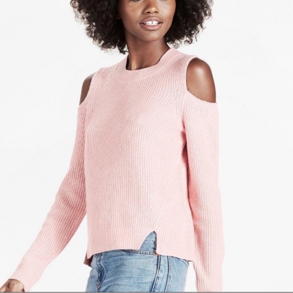 Lucky Brand Cold Shoulder Pullover Wool Sweater XS  pink Boho